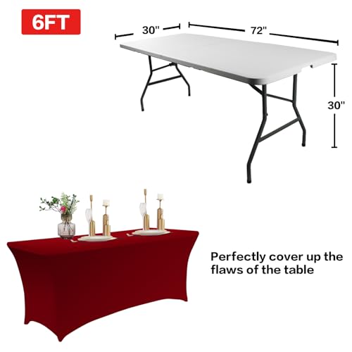 Image of IVAPUPU 2 Pack 6FT Table Cloth for Rectangular Fitted Events Stretch Burgundy Table Covers Washable Spandex Tablecloth Protector for Party, Wedding, Cocktail, Banquet, Festival
