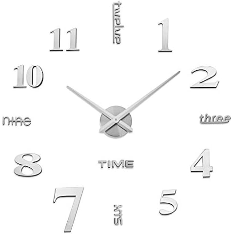 AILILIFE 3D DIY Wall Clock Decor Sticker Mirror Frameless Large DIY Wall Clock Kit for Home Living Room Bedroom Office Decoration (Sliver) Cover