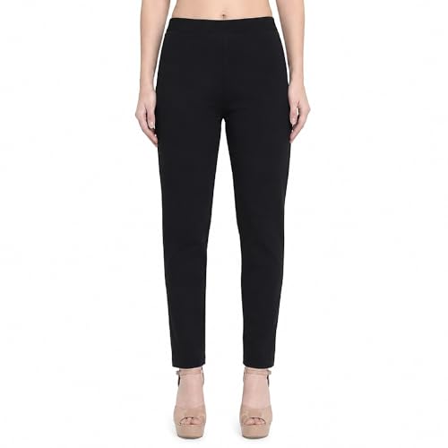 Image of BLUE STAR SHARK Stretchable Cotton Lycra Cigarette Pants | Versatile and Stylish Women's Pants | Comfortable Slim Jeggings | Ankle Length Straight Trousers for Office, Formal, Casual Wear