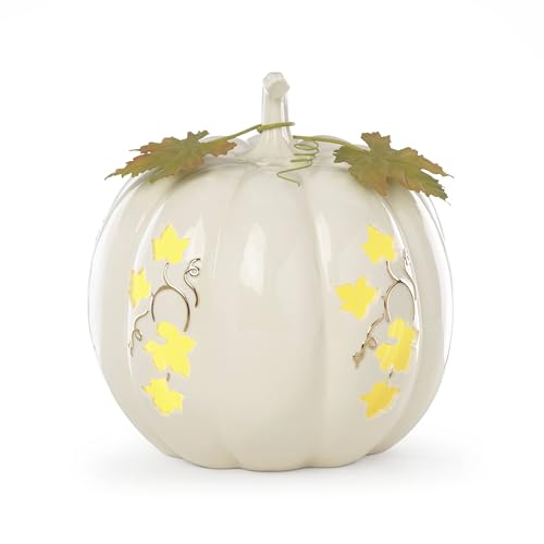 Lenox Lighted Pumpkin Medium Centerpiece, 8.75-Inch Lighted, White, Halloween Table