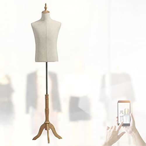 Swociro Schneiderpuppe Schneiderbüste, Herren Größen Standfuss PE-Plastik Männliche Schaufensterpuppe, Bekleidungsgeschäft Halber Körper Männer Anzeige Kleiderbügel, Massivholzbasis (Farbe : D) Cover