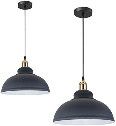 DC Voltage Pair of Light Yellow Shade Pendant Light Industrial Vintage Metal Shade Hanging Lamp, E27 Base Adjustable Dining Table Lights for Living Room Kitchen (Yellow)