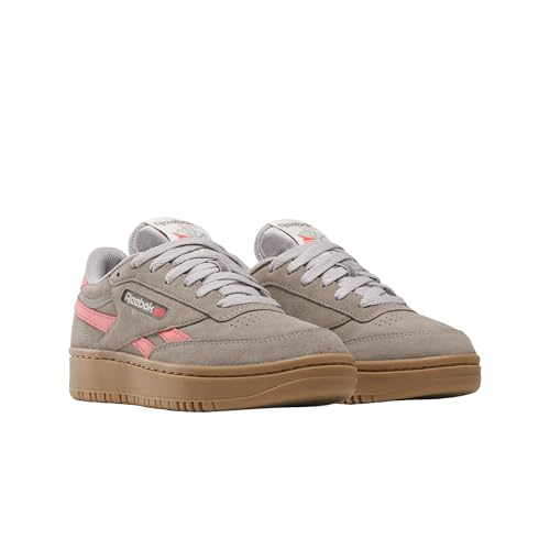 Reebok Women's Club C Double Revenge Sneaker, Gritty Grey/Sunset Coral/Gum, 5