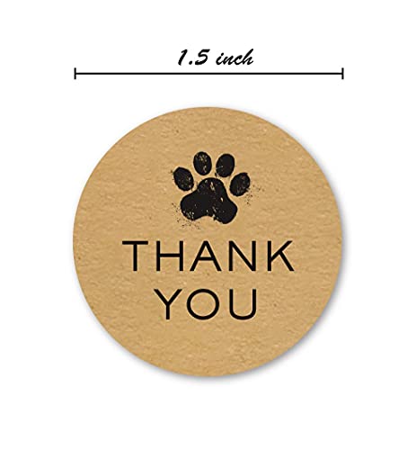 1.5" Round Brown Kraft Paw Print Thank You Stickers / 500 Dog Paw Print Thank You Labels Roll/Animal Thank You Sticker/Made In The Usa #TOP5