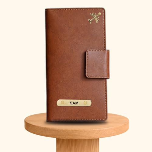 Image of Customized Travel Wallet with Name Engrave | Personalised Passport Holder for Women | Customised Passport Cover for Men and Women | Travel Organizer Gift Wallet (Tan)