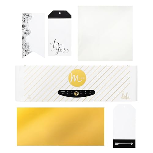 Heidi Swapp Minc Wheel Foiling Machine Laminator Applicator & Starter Kit 12 inch White Includes Transfer Folder Gold Foil Sheet and 3 Tags Make Cards Invitations and More