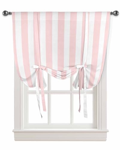 Risqiten TIE UP CURTAINS For Windows, Adjustable Balloon Window Shades, Modern Farmhouse Pink White Stripes Kitchen Window Treatments Farmhouse Short Curtains cover