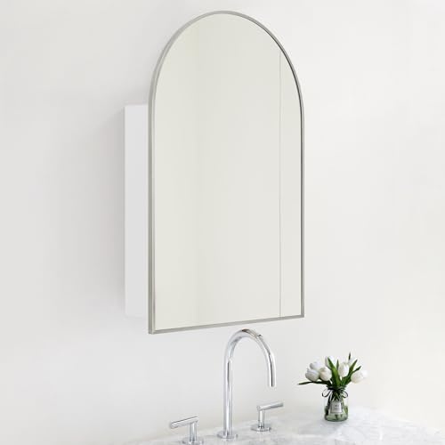 Image of TEHOME 20 x 30'' Brush Nickel Arched Bathroom Medicine Cabinet with Mirror Recessed and Surface Mount Medicine Cabinet Mirror
