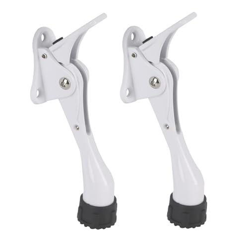 Kickdown Door Stopper 4 Inches - 2 Packs One Touch Adjustable Height Door Stop for The Bottom of Door The Bottom of Door Aluminum Alloy Metal Door Stopper with Rubber Tip White