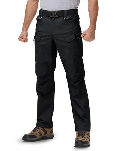Alloku Mens Tactical Cargo Work Pants with Knee Pads Water-Resistant Ripstop Lightweight Outdoor Hiking Combat Pants 10 Multi-Pockets Black 38x32