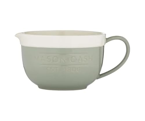 Mason Cash Bakers Options | Earthenware Sage Green & White | Classic Bakeware for Dough, Pastry & Cake Mixing | Dishwasher & Freezer Safe (Batter Bowl)