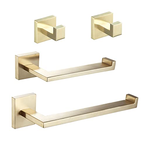 Juego de accesorios de baño Beelee Juego de hardware dorado - Barra de toalla + Soporte de papel higiénico + 2 ganchos para toallas, acero inoxidable SUS montado en la pared, BA203BG-4