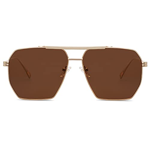 Image of SOJOS Retro Oversized Square Polarized Sunglasses for Women Men Vintage Shades Classic Large Metal Sun Glasses