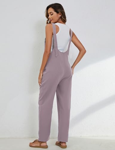 Image of Yeokou Womens Overalls Linen Cotton Jumpsuits Loose Casual Jumpers with Pockets