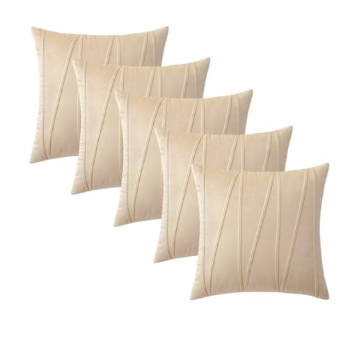 Image of Amazon Brand - Umi Decorative Striped Throw Pillow Covers 16 X 16 Inch,Soft Solid Velvet Pillow Covers Cushion Case with Zigzag Pattern for Sofa Bedroom 40 X 40 Cm (Pack of 5) Beige