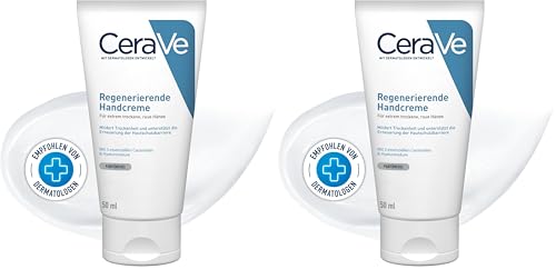 CeraVe Crema Reparadora de Manos, Para Manos Secas y Ásperas, Alivia la Sequedad y Restaura la Barrera Protectora de la Piel, Con 3 Ceramidas Esenciales y Ácido Hialurónico, 50ml (Paquete de 2)
