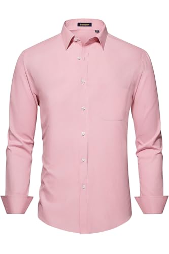 Image of HISDERN Mens Dress Shirts Long Sleeve Button Down Casual Shirts for Men Inner Contrast Formal Business Tuxedo Wedding Shirt
