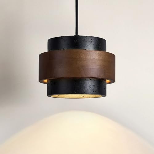 Lámpara Colgante de travertino Natural nórdico, lámpara de araña de Piedra WABI-sabi, lámpara de Techo Colgante Industrial Retro para Dormitorio, mesita de Noche, Estudio, Mesa de Comedor (Negro)