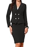 Allegra K Ensemble de Costume 2 Pièces Femme Blazer Revers Crantés à Manches Longues av...
