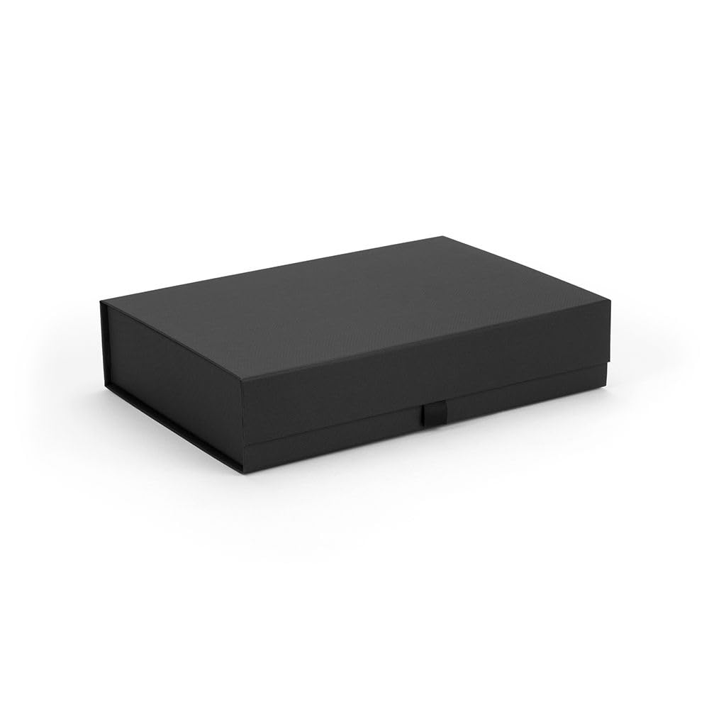A4 Magnetic Gift Box, Black Ribbed, 31 x 22 x 6.5 cm | Tiny Box Company
