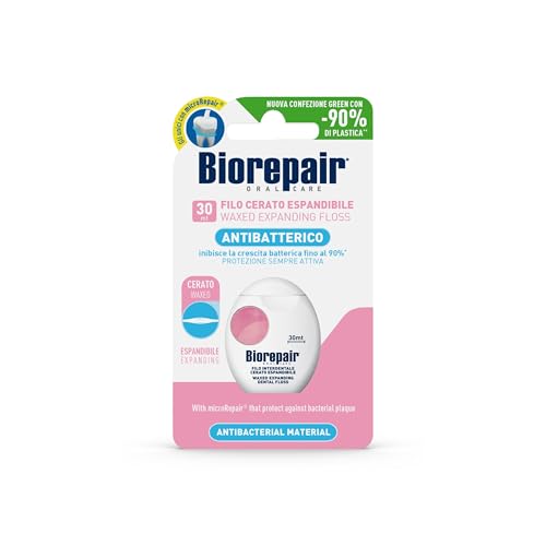 Biorepair, Filo Interdentale Cerato Espandibile 30 mt, Ideale per Gengive Delicate, con MicroRepair, Protegge dalla Placca Batterica, Inibisce la Crescita Batterica Fino al 90%, per Igiene Orale
