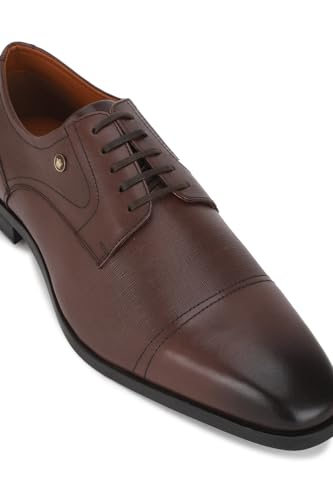 Image of Louis Philippe Men Premium Leather Breathable Lining Material Anti Slip with Heel TPR Sole Formal Derby Shoes
