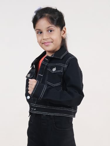 Image of Girls Full Sleeve Solid Crop Denim Jacket