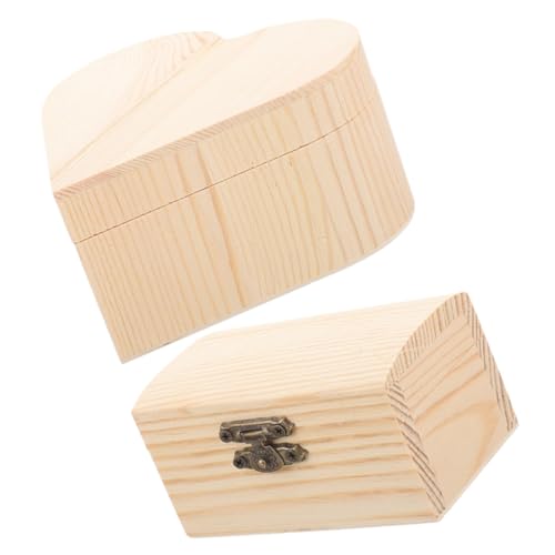 MOBUTOFU 2個 木製収納ボックス ハート形 長方形オーガナイザー 宝箱 小物整理 省スペース設計 手作りアクセサリーケース トイ収納