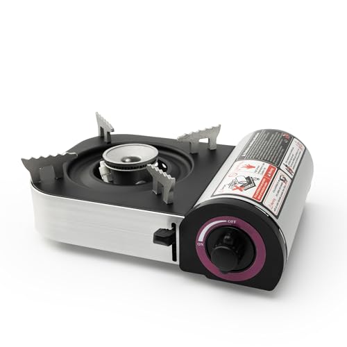 BESCH Hornillo de Gas Portátil Mini para Camping, Compatible con Cartuchos de Butano – Cocina Compacta para Acampada, Picnic o Cocina de Emergencia – Apto para Ollas Pequeñas (