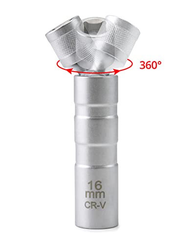 Image of QWORK 14mm&16mm Magnetic Swivel Spark Plug Socket, Thin Wall Magnetic Rotating 3 /8 inch Drive 12 Point Standard Spark Plug Socket Removal Tool 360-degree Rotation for Maximum Flexibility