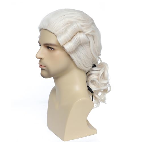 ByouByou George Washington Wig for Men Colonial Judge Lawyer Wig 18th Century Historical Wig for Adult Halloween Costume Cosplay & Stage Performance (Beige)