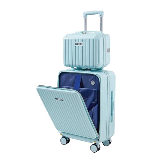 WYDEAZ Maleta de Cabina 55x38x23 cm + Neceser, Set Rígido ABS+PC Ligero con 4 Ruedas 360°, Apertura Frontal, Puerto USB, Cierre de Combinación, Equipaje de Mano (Celeste, Set de 2)