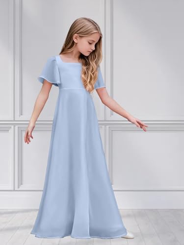 Chiffon Flower Girls Dresses Ruffle Sleeve Junior Bridesmaid Dress Girls Wedding Party Dress2