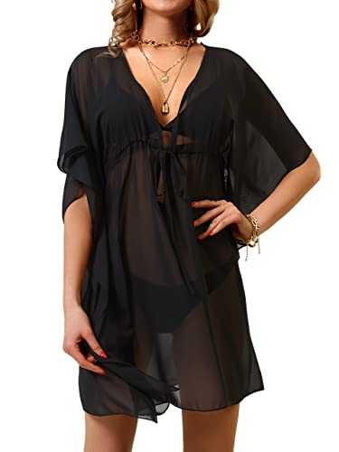Soul Young Cover Ups for Swimwear Women V Neck Beach Chiffon Swimsuit Coverup Oversized