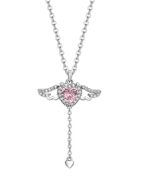 Utkarsh Silver Valentines Day Special Stainless Steel Romantic Crystal Diamond AD Nug Studed Pink Love Heart With Moving Angel Wing Locket Pendant Necklace With Chain For Girls And Womens (B0CJ5482YH) Amazon Price History, Amazon Price Tracker