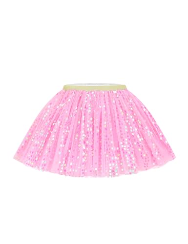 Girls Ballet Tutu Pink Dance Skirts Size 5-6 Years Old Sparkling Sequin Tulle Dancewear for Birthday Gift
