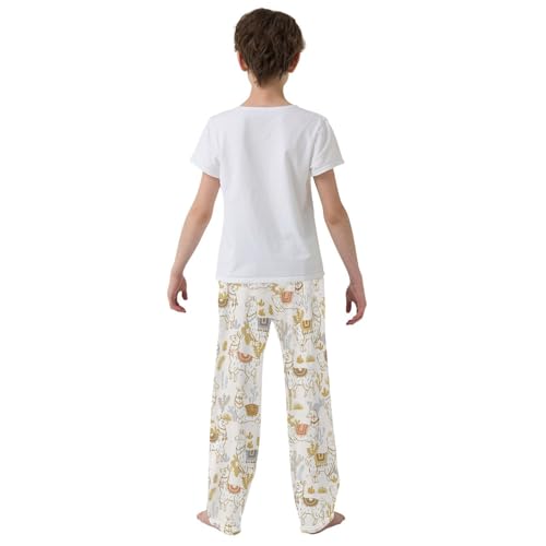 ZZXXB Llama Cactus Plant Boys Long Pants Soft Trousers Elastic Waist Kids Lounge Bottoms with Pockets S-XL3