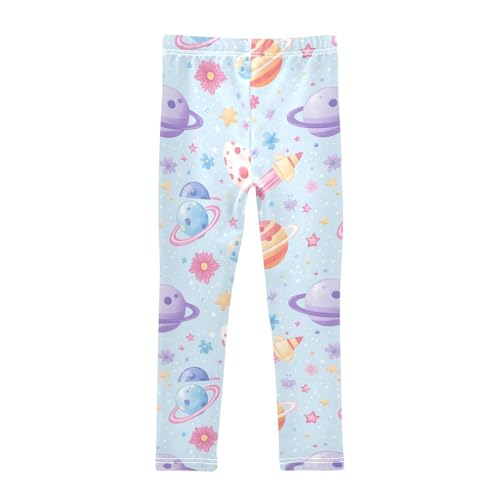 Purple Space Planets Girls Leggings Kids Yoga Pants Dance Active Tights 4T2
