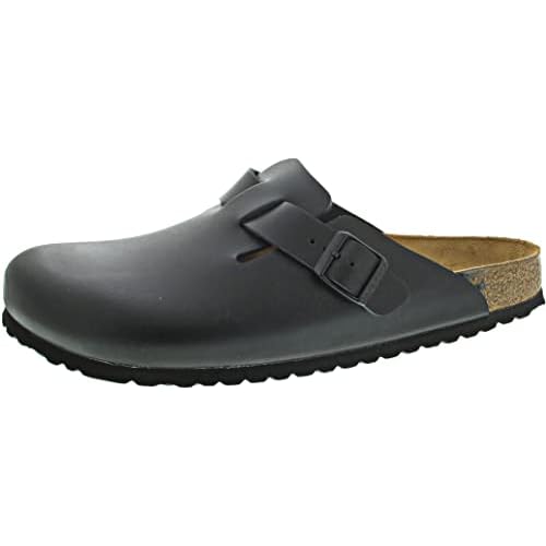 Birkenstock Boston, Zuecos de piel natural Unisex, Negro, 39 EU