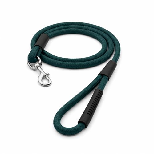Image of Dog Leash for Large Dogs & Medium Dogs 5 Feet - Heavy Duty Nylon Rope 15mm Thick Leash with Anti Slip Rubber Handle - Tangle Free & Swivel Metal Clip (Green)
