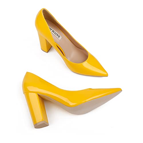 Image of JOY IN LOVE Chunky Heels for Women Pointed Toe Pumps | 3.5 inch High Block Heels, Work Pumps, Party Dress Shoes