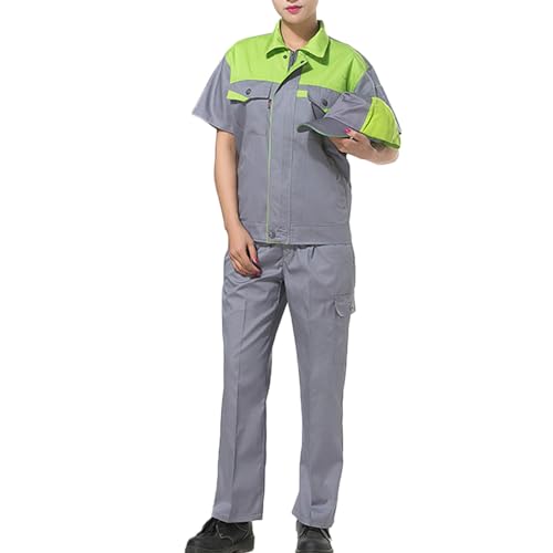 TOVCHEI Combinaison Unisexe À Manches Courtes Salopette De Travail Chemise Et Pantalon Costume Vêtements De Travail Workwear Set,Vert,XXL