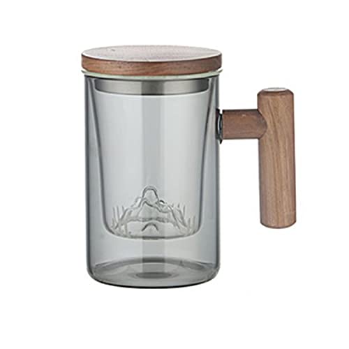 MYMM 17oz Glass Tea Cup - with Infuser and Lid, Thick Borosilicate Glass Tea Infuser Cup, Tea Brewer Cup for Home and Office Brewing (500ml, Smoke Gray)