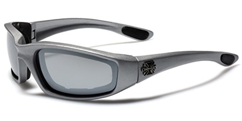 Choppers Padded Bikers Sport Sunglasses SILVER MIRRORED