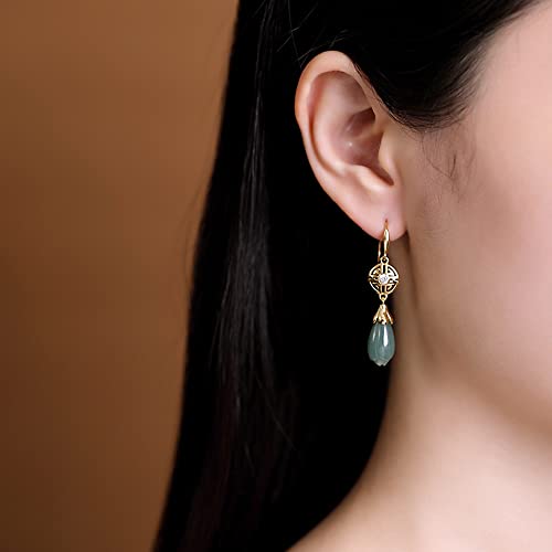 Boucles d'oreilles Magnolia en argent et jade naturel d'exception - 2