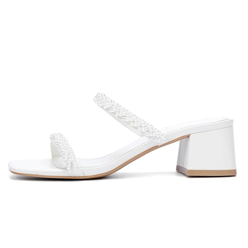 Women's Chunky Block Low Heeled Sandals Two Strap Square Open Toe Slip On Mule Heels2