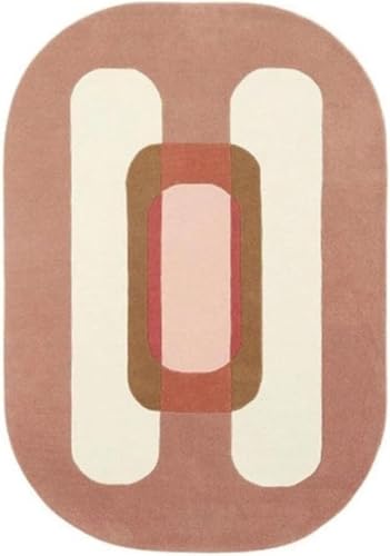Image of Irregular Shape Handmade Woolen Carpet Pink Colour Size 4x6 feet