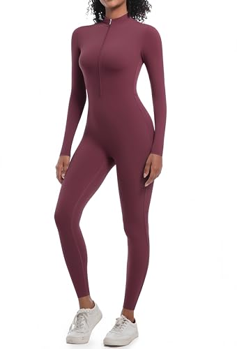Image of Belriviere Women Long Sleeve Workout Jumpsuit Romper S Date Red
