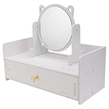 Abaodam 化粧品収納付きデスクトップ化粧鏡転可能クリアミラー 素材製収納ボックス付き 女子向けコスメオーガナイザー