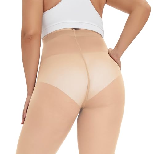 Image of CozyWow Plus Size Tights for Women 80D Soft Solid Color Semi Opaque Pantyhose High Waist 1X 2X 3X 4X